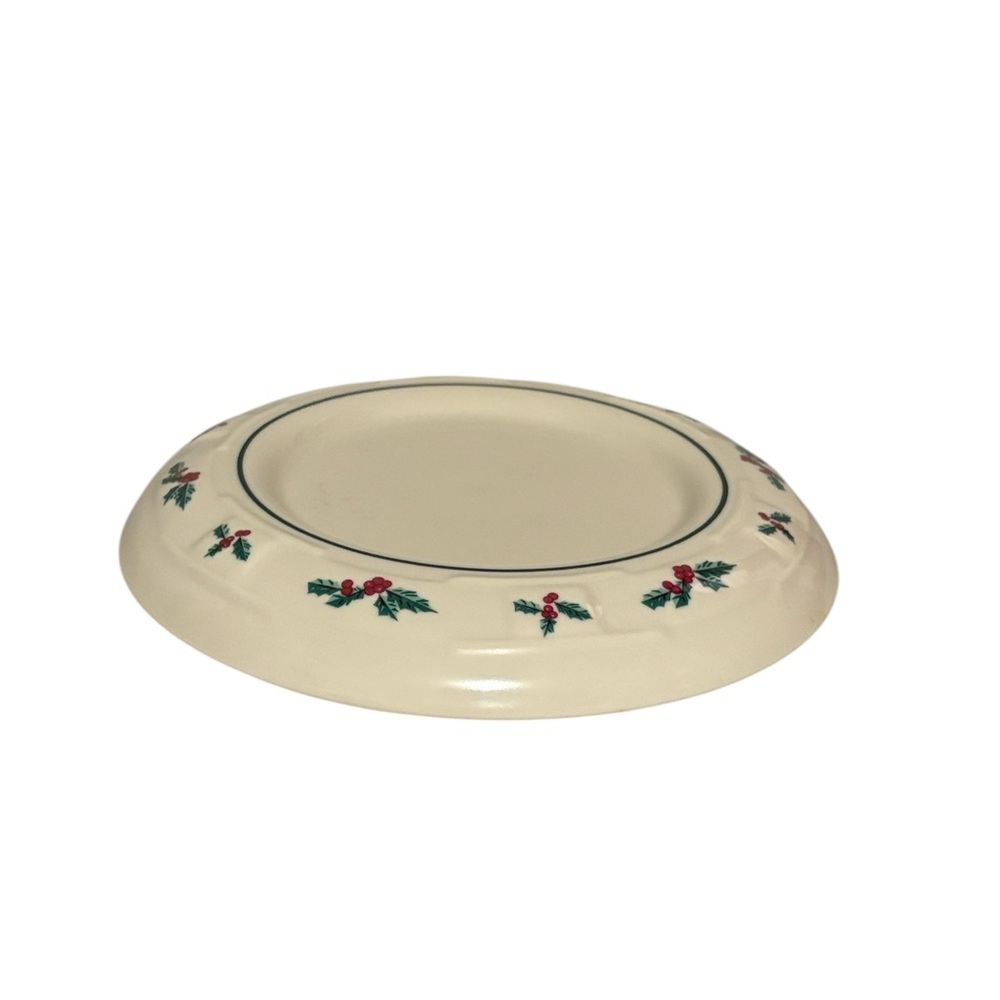 Longaberger Pottery Holly Pillar Candle Holder Woven Traditions Holiday Cream - Picture 2 of 5